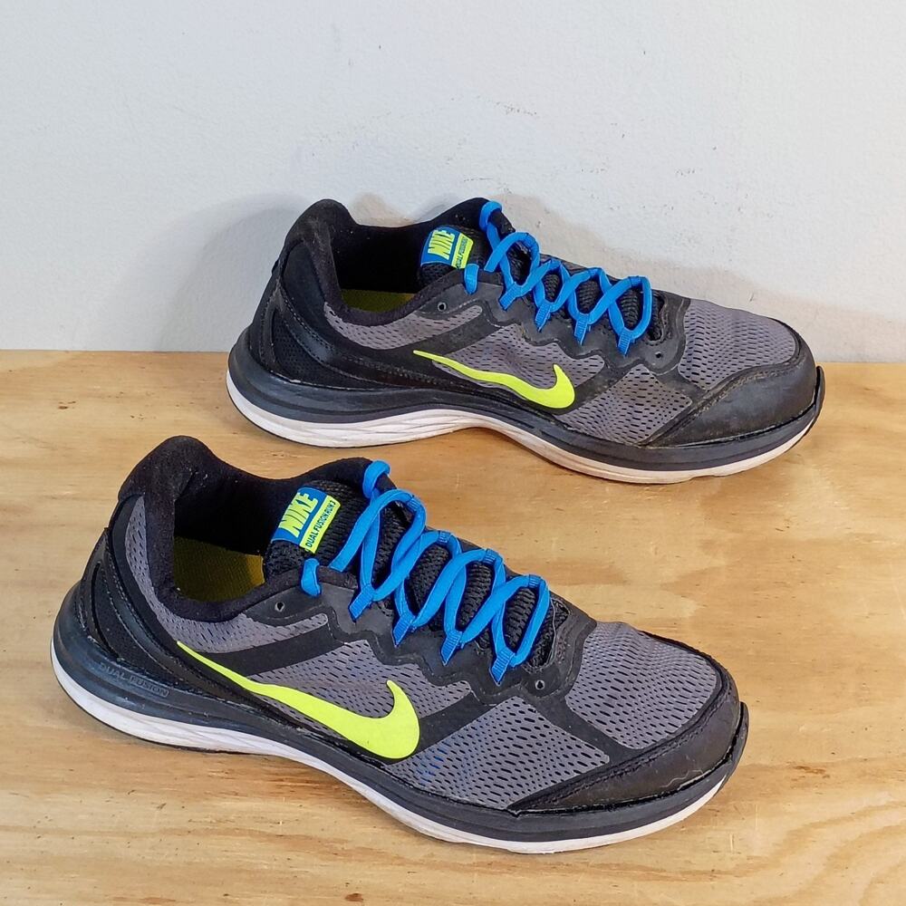 Nike Dual Fusion Run 3 Mens Size 10.5 Black Blue Volt Running Shoes 653596-074